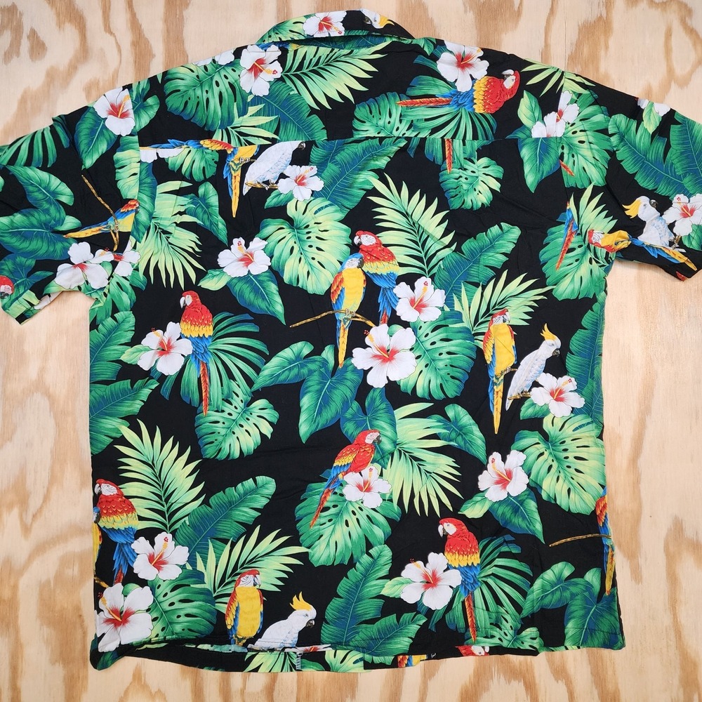 Alohawears Hawaiian Mens L Shirt Tropical Floral Made In Hawaii Parrots Colorful - Picture 3 of 5
